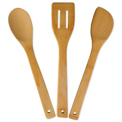 ECOPAL Bamboo Wood Cooking Utensils Non Stick Spatulas Ladles for Mixing and Turning Spoon Set Pack of 3