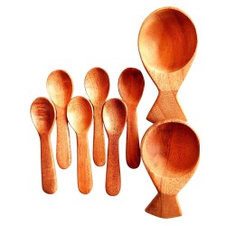 Fabartistry 100 Pure Neem Masala Spoons Round Shape 6 Masala Spoons & 2 Coffee Spoons