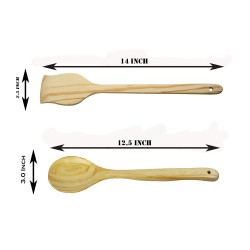 Papl!k Pinewood Cooking Spoon Set Of 2 Off White Handmade Ideal For Non Stick Wooden Spatula For Cooking