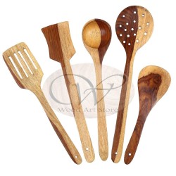 Wood Art Store Pebble Crafts Handmade Wooden Serving And Cooking Spoon Kitchen Tools Utensil Set Of 5
