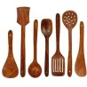 Nohunt Wooden Natural Wood Spoon & Spatula Set of 7 2 Frying 1 Serving 1 Spatula 1 Chapati Spoon
