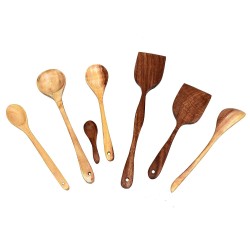 Naturecrafts Wooden Cooking Spoon Set With Spatulas For Non Stick Pan Holder Antibacterial Neem Wood Kitchen