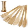 Hokipo Bamboo Wooden Cooking Spoons Set With Holder Large Spoons