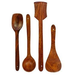 GIFTOS365 Handmade Wooden Non Stick Serving and Cooking Spoon Kitchen Tools Utensil Set of 4