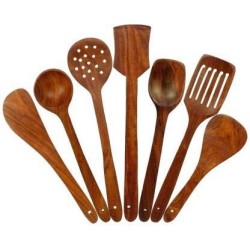 Pass Pass Handmade Wooden Non-stick Serving And Cooking Spoon Kitchen Tools Utensil Set Of 7