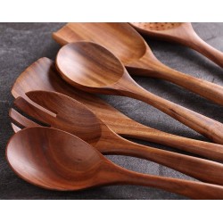 Craft Online Handmade Wooden Serving and Cooking Spoon Ladles & Turning Spatulas Kitchen Non Stick Utensil Set 4