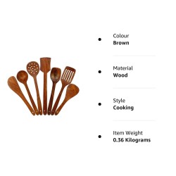 Simran Handicrafts Wooden Serving and Cooking Spoons Wood Brown Spoons Kitchen Utensil Set of 7