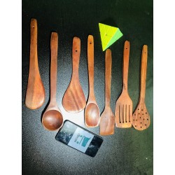 Simran Handicrafts Handmade Wooden Non Stick Cooking and Serving Set of 7
