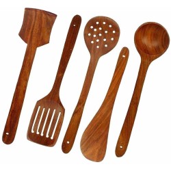 Oeuiva Wooden Cooking Utensil Set Kitchen Tool Set Wooden Spoons and Spatulas Wood Set of 5