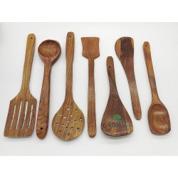 Smarts collection Wooden Serving and Cooking Spoons Wood Brown Spoons Kitchen Utensil Set of 7