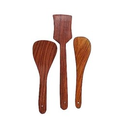 Credible Bazar Wooden Non Stick Serving and Cooking Spoon Kitchen Tools Utensil Set of 3