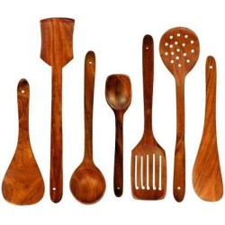 Kombuis Kitchenware Wooden Serving and Cooking Spoons Wood Brown Spoons Kitchen Utensil Set of 7