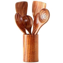 Decorlay Natural Handmade Wooden Spoon Set for Cooking Serving & Kitchen Utensils Set of 6 Spoons