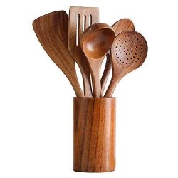 Decorlay Natural Handmade Wooden Spoon Set for Cooking Serving & Kitchen Utensils Set of 6 Spoons