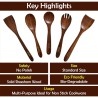 Kuber Industries Sheesham Handicrafts Wooden Serving and Cooking Spoons Set of 5
