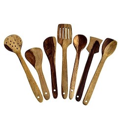 Naturecrafts Wooden Cooking And Serving Spoons Non Stick Set Of 7 Kitchen Tools Utensils Spatulasladles