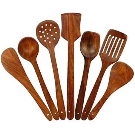 Kombuis Kitchenware Wooden Serving and Cooking Spoons Nonstick Cookware Kitchen Set of 7