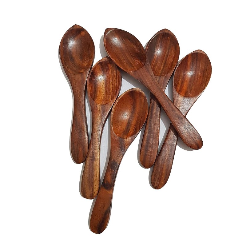 Pure Source India Wooden Masala Spoon for Small Containers Handmade Wooden Spoon Set of 6