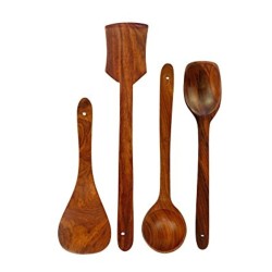 Pebble crafts Handmade Rose Wood Non Stick Serving and Cooking Spoon Set Brown Set of 4