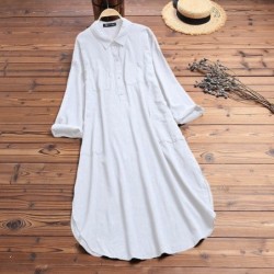 Elegant Solid Color Slit Dress Long Shirt Dress