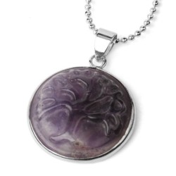 Natural Stone Pendant Necklace Round Bead Quartz Purple Crystal Jewelry