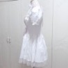 Retro Square Neck Puff Sleeve Tie Up Waist Lace Dress