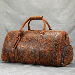 Vintage Print Crazy Horse Leather Handbag