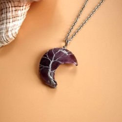 Moon Natural Stone Amethyst Tree Of Life Necklace Handmade Fortune Tree