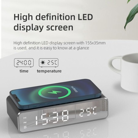 Electric Wireless Phone Charger, Clock, HD Thermometer, Mirror, Clock