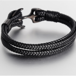 Men's Stainless Steel Anchor  Vintage Woven Leather  Multilayer Bracelet