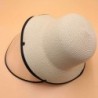 Contrast Trim Straw Hat With Detachable Face Shield