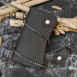 Men's Crazy Horse Leather Long Chain Anti-theft Wallet