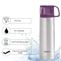 Milton glassy 350 thermosteel 24 hours hot and cold water bottle with drinking cup lid 350 ml
