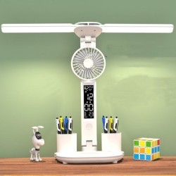 Double Head Lighting LED Fan Rechargeable Table Lamp Eye Protection