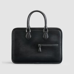 Hand-rubbed Vintage Business Bag (Timeless Elegance Top Layer Cow Leather, Contrasting Colors, 15-Inch Laptop Capacity)