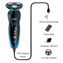 4D floating shaver (ZOZEN RQ1280 Blue Shaver: Wet/Dry Shaving, Automatic Grinding Blades, Global Voltage, USB Charging)