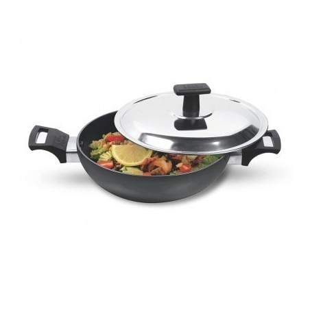 Milton Pro Cook Hard Anodized Kadhai With Stainless Steel Lid 26 cm
