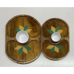 Wooden Platters Set Hand Painted with Katori SET OF 2 PCS*100 Sets