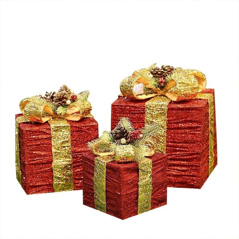 Christmas gift box Christmas tree decorations wrought iron gift box three-piece