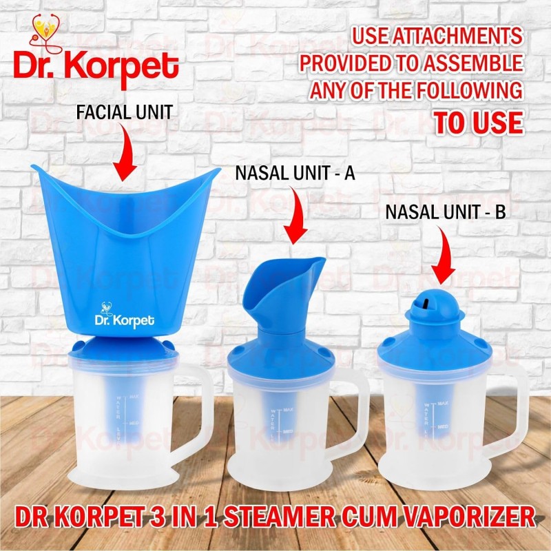 Dr. Korpet 3 in 1 vaporizer steamer for cough,cold and facial, inhaler &  steamer for cold and cough - Blue : : Beauty