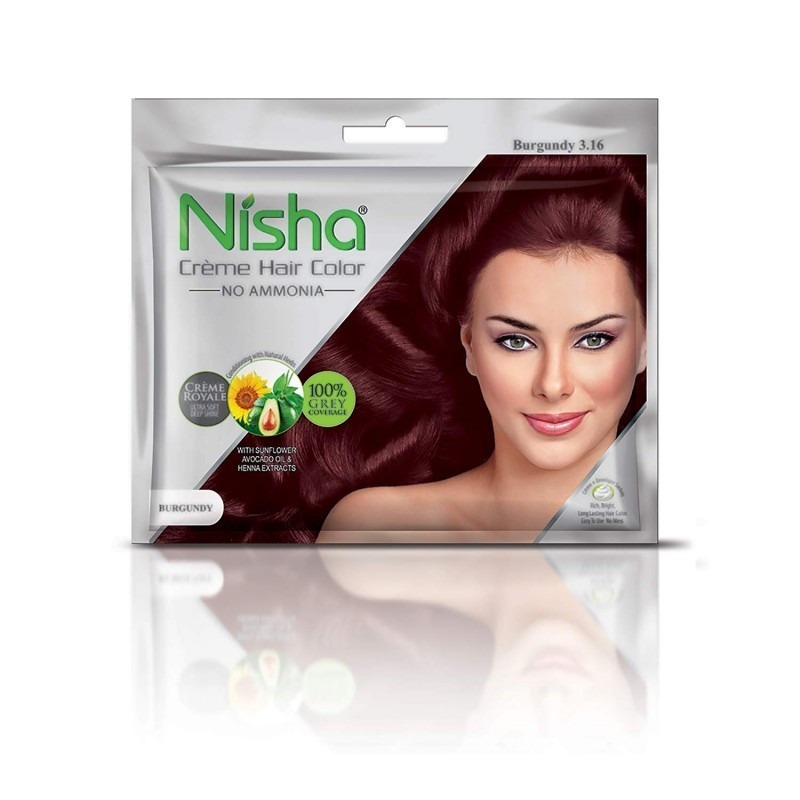 Nisha burgundy  permanent cream hair color 20gm colourant +20ml d