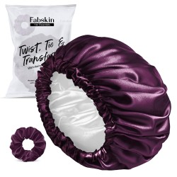 FABSKIN Luxury Satin Silk Hair Bonnet Cap for Sleeping with Satin Scrunchie for Women & Girls for Curly & All Hair Types Wine