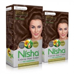 Nisha creme hair colour 3.5 chocolate brown 60gm + 60ml + 18ml nisha conditioner with natural herbs grey hair coverage pack of 2