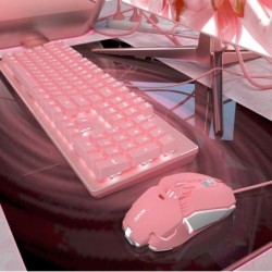 Pink Real Mechanical Keyboard And Mouse Set Girls Cute notebook
