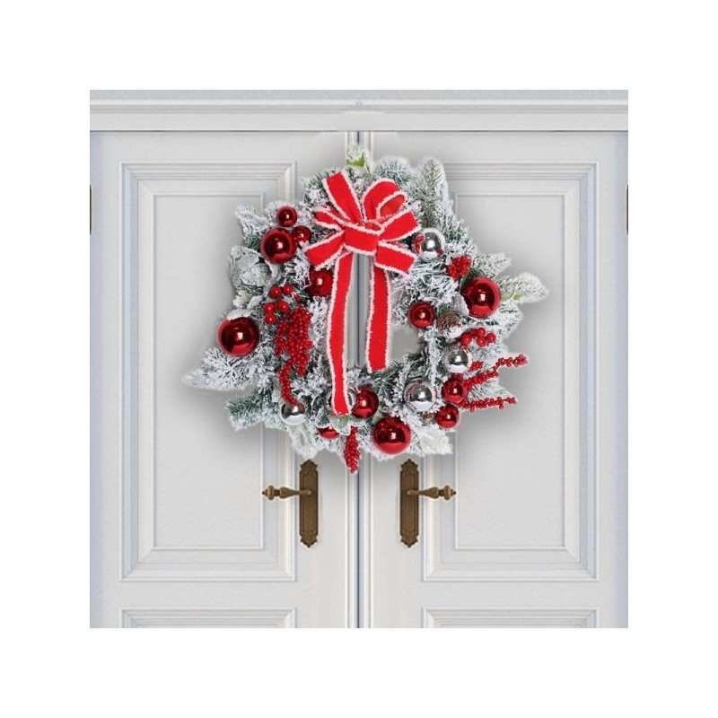1pc Christmas Flocking Wreath Door Hanging, Christmas Decorations, Christmas Wreath, Rattan Reverse Hanging Tree Decoration,Adve