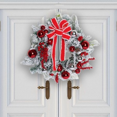 1pc Christmas Flocking Wreath Door Hanging, Christmas Decorations, Christmas Wreath, Rattan Reverse Hanging Tree Decoration,Adve