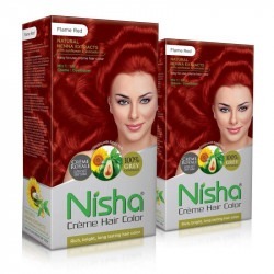 Nisha cream permanent hair color permanent fashion highlights 60gm+90ml each pack flame red pack of 2