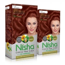 Nisha cream permanent hair color no ammonia cream formula permanent fashion highlights 60gm+60ml each pack mahogany pack of 2