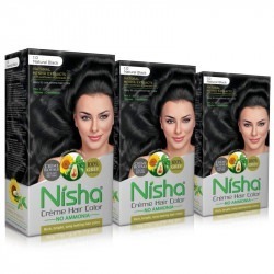 Nisha cream hair color 120 ml/each with rich bright long lasting shine hair color no ammonia cream natural black 1.0 pack of 3