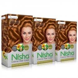 Nisha creme hair colour 7.3 honey blonde 60gm+90ml+18ml nisha conditioner with natural herbs grey hair pack of 3